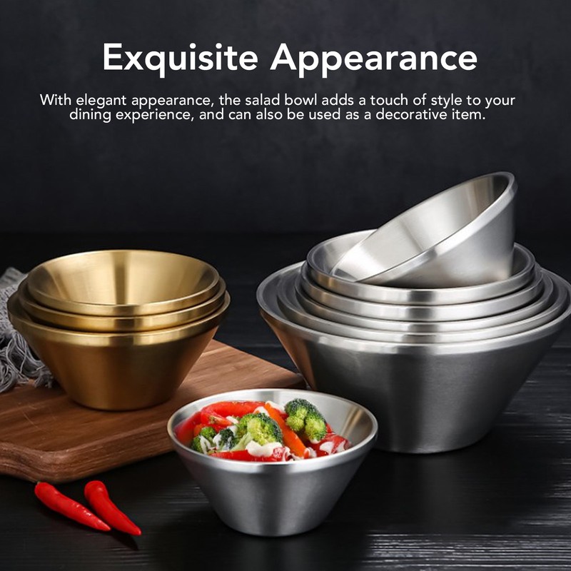 304 Stainless Steel Salad Bowl Double Layer Metal Round Bowl
