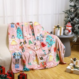 Buryeah Christmas Nutcracker Throw Blanket Soldier Fairy Prince Mouse Gift Christmas Ballet Blankets 60 x 50 Inches Home Bed Soft Blanket Decor (Pink)