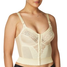 Carnival Women's Front Closure Longline Lace Soft Cup Wire Free Bra, Champagne, 38B
