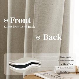 KangBang Extra Wide Linen Curtains Blackout 2 Panels Set-Back Tab Loop Pocket Pleated Floor to Ceiling Drapes for Patio Door, Full Light Blocking Burlap Farmhouse Morden Drapes, 72Wx84L