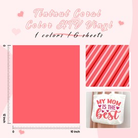 Tintnut Coral HTV Iron on Vinyl -6 Sheets 12" x 10" Pastel Coral Color HTV Heat Transfer Vinyl for Fabrics HTV Vinyl Compatible with Cricut and Silhoutte Cameo