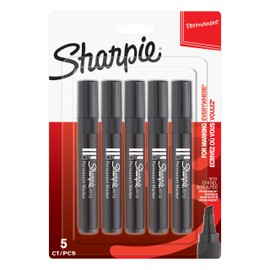 Sharpie W10 Permanent Markers | Chisel Tip | Black | 5 Count
