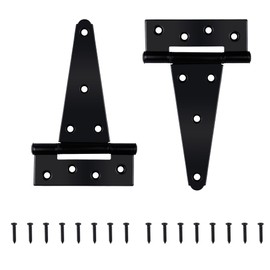 Auxdee Black T-Strap Shed Door Hinges Heavy Duty, Barn Door Hinges with Screws, Tee Hinges for Wooden Fences, Yard, Patio Door, Wrought Hardware Iron Rustproof (6 Inch, 2 Pack/Set)