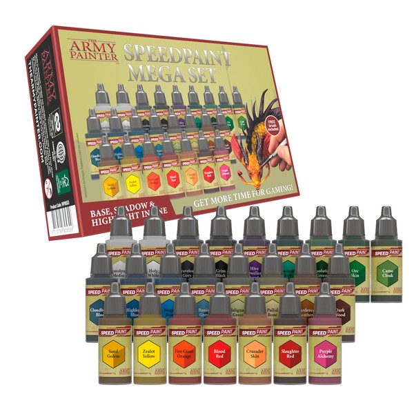 The Army Painter Speedpaint Mega Set, 24 Dropper Bottles of Non Toxic 18ml Acrylic Paints with Mixing Balls including 1 Monster Paint Brush
