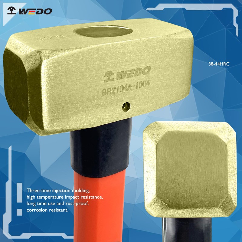 WEDO Brass Sledge Hammer 3 lb, Club Hammer with Fiberglass