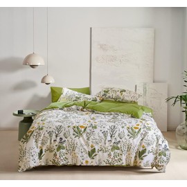 Houseri Green Floral Comforter Set Twin Yellow Green Botanical Bedding Set Twin Size Boho Comforter for Girls Women Boy Men Bohemian Flower Farmhouse Bedding Quilt Twin Size