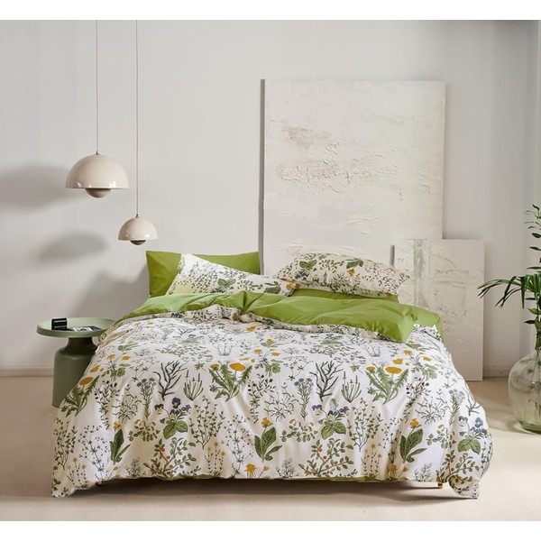 Houseri Green Floral Comforter Set Twin Yellow Green Botanical Bedding