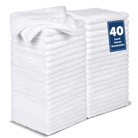 TEAWOO 40 Pack White Coral Velvet Washcloths Bulk, Highly Absorbent and Soft Face Towels, Multi-Purpose Wash Cloths & Hand Towels for Bathroom, Hotel, Spa, Gym and Kitchen, 12 x 12 inches