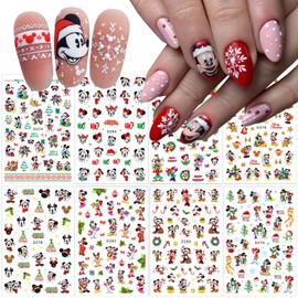 Christmas Nail Art Stickers 3D Nail Decals 8 Sheets Cute Cartoon Nail Stickers Self-Adhesive Kawaii Design Nail Art Supplies Winter Xmas for Women Acrylic Manicure DIY Nail Decoration