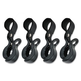 Babies1st Pushchair Clip with Velcro Strap Clip for Attaching Toys, Cover, Sun Protection to Pram, Buggy, Baby Seat, Pack of 4, Matt Black