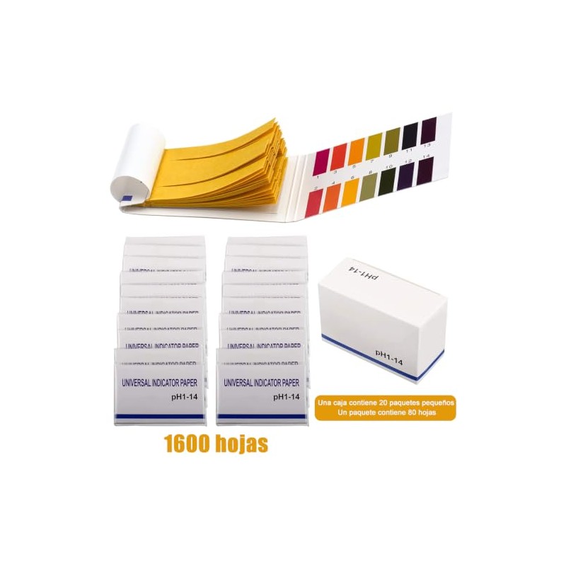 1600 Tiras de Ph, Tiras reactivas Ph 1-14 Papel Reactivo