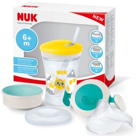 NUK 3-in-1 Learning to Drink Set with Trainer Cup Sippy Cup (6+ Months), Magic Cup 360° Drinking Cup (8+ M) and Action Cup Drinking Bottle Children (12+ M) | 230 ml | BPA-Free | Neutral