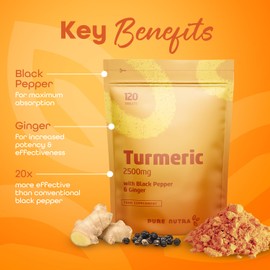 Turmeric 2500mg with Ginger and Black Pepper from Pure Nutra Brand 120 Tablets x 1|4 Months Supply
