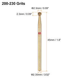 sourcing map 8pcs 200-230 Grits Diamond Grinding Bit 2.3mm Ball Head 2.35mm Shank 2.3mm Length Titanium Plated Stone Sanding Drill Bits Rotary Tool for Nails Grinding Polishing