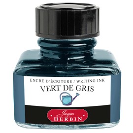 Herbin Jacques Ref 13007T - Ink for Fountain Pens & Rollerball Pens - Vert de Gris/Green-Grey - 30ml Bottle with Integrated Pen Rest - Grey-Coloured Ink