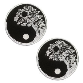 2 Pieces Buddhist Zen Tree of Yin and Yang Taiji Wave Hook and Loop Embroidered Patch, Tactical Military Morale Appliques Badge Patch Backpack Clothes Jacket Jeans Hat Buddhists