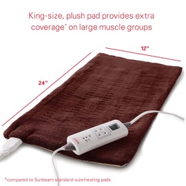 Sunbeam XL Back Neck and Shoulder Heat Therapy 12 x 24 with Auto Shut Off 6 Settings Machine-Washable Comfortable Microplush Fabric - Burgundy