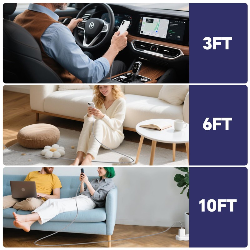 Compatible with Phone Chargers - 3 Pack 10ft USB A