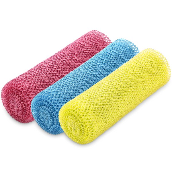 3 Pieces African Bath Sponge African Net Long Net Bath Sponge Exfoliating Shower Body Scrubber Back Scrubber for Daily Use (Pink, Yellow, Sky Blue)