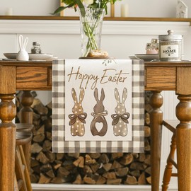 Artoid Mode Buffalo Plaid Carrots Rabbits Easter Table Runner, Seasonal Spring Kitchen Dining Table Decoration for Home Party Decor 40x180 cm
