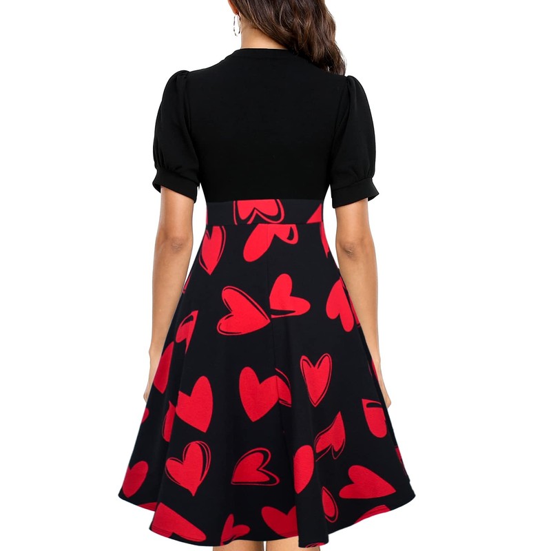 Mokayee Womens Valentines Day Dress Summer Short Puff Sleeve Fit