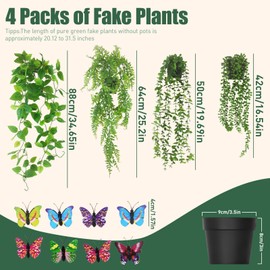 EOECL 4Pcs Fake Plants for Wall Decor, Artificial Hanging Plants Indoor Outdoors, Fake Hanging Plants for Room Bathroom Wall Shelf Outdoor Decor