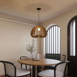 Vintage Wood Pendant Light Fixtures, Modern Farmhouse Walnut Dining Room Chandelier, Mid-Century Ceiling Mount Hanging Light Fixture for Kitchen, Bedroom, Living Room, Foyer, Art Decor, Black