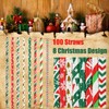 ALINK 100 Christmas Paper Straws, 8 Styles Red Green White