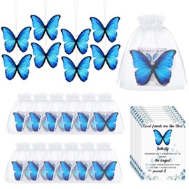 Syhood 12 Set Blue Butterfly Friendship Ornaments Gifts Blue Acrylic Sisterhood Butterfly Ornaments for Women Tribe with 12 Cards 12 White Bags Thank You for Being in My Circle for Sisters Friends