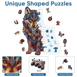 Wooden Puzzles for Adults, Wolf Family Wooden Jigsaw Puzzles,Animal Unique Shaped Puzzle Gifts for Adults and Kids on Thanksgiving,Challenging Family Puzzle Games(9.4'' x 13''-200pcs)