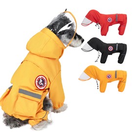 PINA Dog Raincoat, Waterproof Dog Rain Jacket with Hood, Lightweight Dog Jacket with Leash Hole, Dog Poncho with Reflective Strap and Pocket for Wet Weather, Full Wrap Design for Full Protection