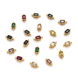 KitBeads 10pcs Real Gold Plated Connector Charms Mixed Color Crystal Double Loop Charms Cubic Zirconia Links Charms for Jewellery Making Craft