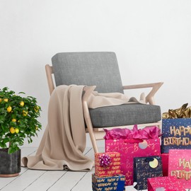 Glick Medium Gift Bag, Happy Birthday Script Blue, 225 x 200 x 100 mm, Luxury Recyclable Bag for Birthdays & Celebrations