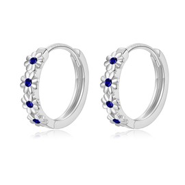 VYYU Silver Hoop Earrings for Women Girls - Sterling Silver Earrings, Silver Flower Earrings Hypoallergenic Huggie Earrings | Sleeper Earrings Jewellery Gifts Christmas Birthday Gifts, Dark Blue