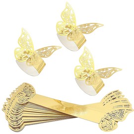 30pieces Napkin Rings,Hollow-out Butterfly Paper Napkin Buckles,Reflective Glossy Napkin Ring for Wedding,Banquet,Dinner,Party Table Decoration (Gold)