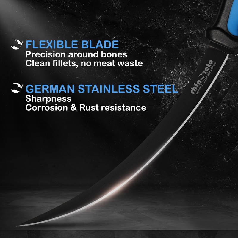 Rhinoreto Fillet Knife for Fish, Razor Sharp Flexible German Stainless