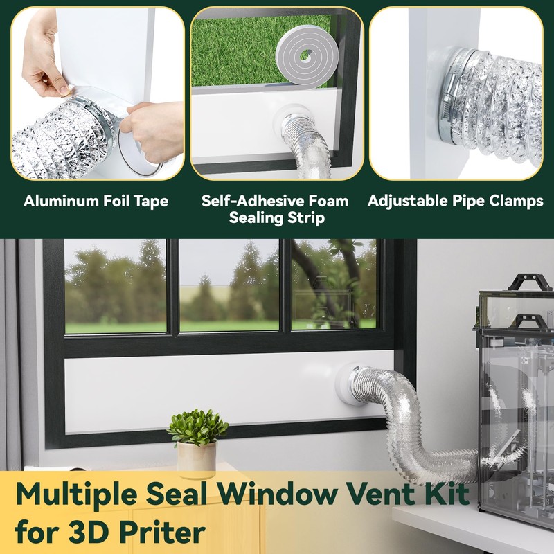 Flehomo Window Vent Kit for 3" and 4" Diameter Hose,