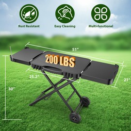 BBQMall Portable Indoor Grill Table Stand for Ninja Woodfire Outdoor Grill(OG701 OG850 OG951 Series), 51in Large Space, Folding Camping Tailgating Table for Blackstone Griddle/Onni Pizza Oven,2 Wheels