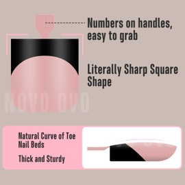 NOVO OVO Black French Tip Toe Nail Tips Press on, BABY PINK Sharp Square Pre-Designed Soft Gel False Toenail Extension, Long/Medium Wide Fake Toenails, Full Cover Acrylic for DIY 15 Sizes 240 pcs