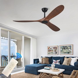 wodiston 60'' Ceiling Fan No Light with Remote Control,Outdoor Ceiling Fan with DC Reversible and Silent Motor,3 Plastic Blades,Dark Walnut Ceiling Fan for Patios,Living Room,Bedroom