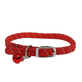 Cat/Kitten Reflective Softweave Collar with Safety Elastic & Bell with Safety Release (Red)