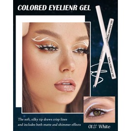 White Matte Gel Eyeliner Pencil Waterproof, Metallic Retractable Cream Smooth Eye Liner Pencils, Long Lasting Waterline Hypoallergenic Eyeliner Brightener Pencil, Smudge-Proof Eye Makeup for Women-01