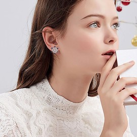 EVER FAITH 925 Sterling Silver Blue Cubic Zirconia Winter Snowflake Flower Elegant Sapphire Color Stud Earrings Christmas Gifts for Women