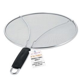U.S. Kitchen Supply Stainless Steel Splatter Guard 13" Fine Mesh Cover, Grease & Oil, Splatter Screen for Frying Pan, Cooking Pots, with Resting Feet & Comfort Grip Handle