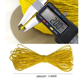 Dyneema Reflective Rope -2mm 400kg Fracture Strain - Suitable for Tents, Kite Surfing, and Other 65 feet (red, 2mm) (Yellow, 2mm)