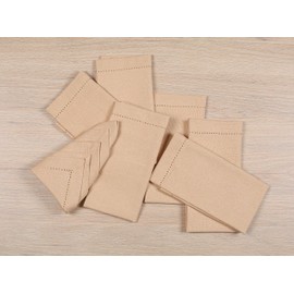 Cloth Dinner Napkins Set of 12 Hemstitch, Napkin Cloth Washable, Cotton Dinner Napkin for Christmas Decoration New Year Fall Everyday Napkins Mitered Corner - 18x18 Inch - Beige