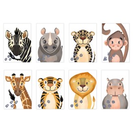PICTALOO Children's Room Pictures, Wild Animals, Jungle Decoration, Wall Pictures Baby Room, Poster for Girls and Boys, Animal Picture Set, DIN A4 without Picture Frame, Children's Pictures,
