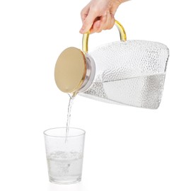 Hedume Fridge Door Water Pitcher, 1.8 Liter/60oz Fridge Pitcher with Stainless Steel Gold Lid, High Borosilicate Glass Pitcher Leakproof Ice Tea Pitcher for Hot or Cold Beverage