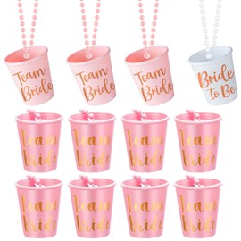 12 Pcs Hen Party Shot Glasses, Fun and Durable Pink Plastic Beaded Necklace Shot Glasses, Perfect for Bachelorette Parties, Bridal Showers, and Girls' Nights Out