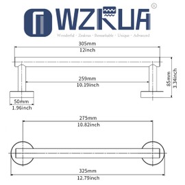 WZRUA Towel Rail Wall Mounted, 304 Stainless Steel Chrome Towel Holder 12inch, Rust-Proof Towel Rail for Bathroom